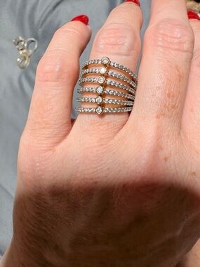 Sparkling Multi-Band CZ Ring in Silver & Gold Accent